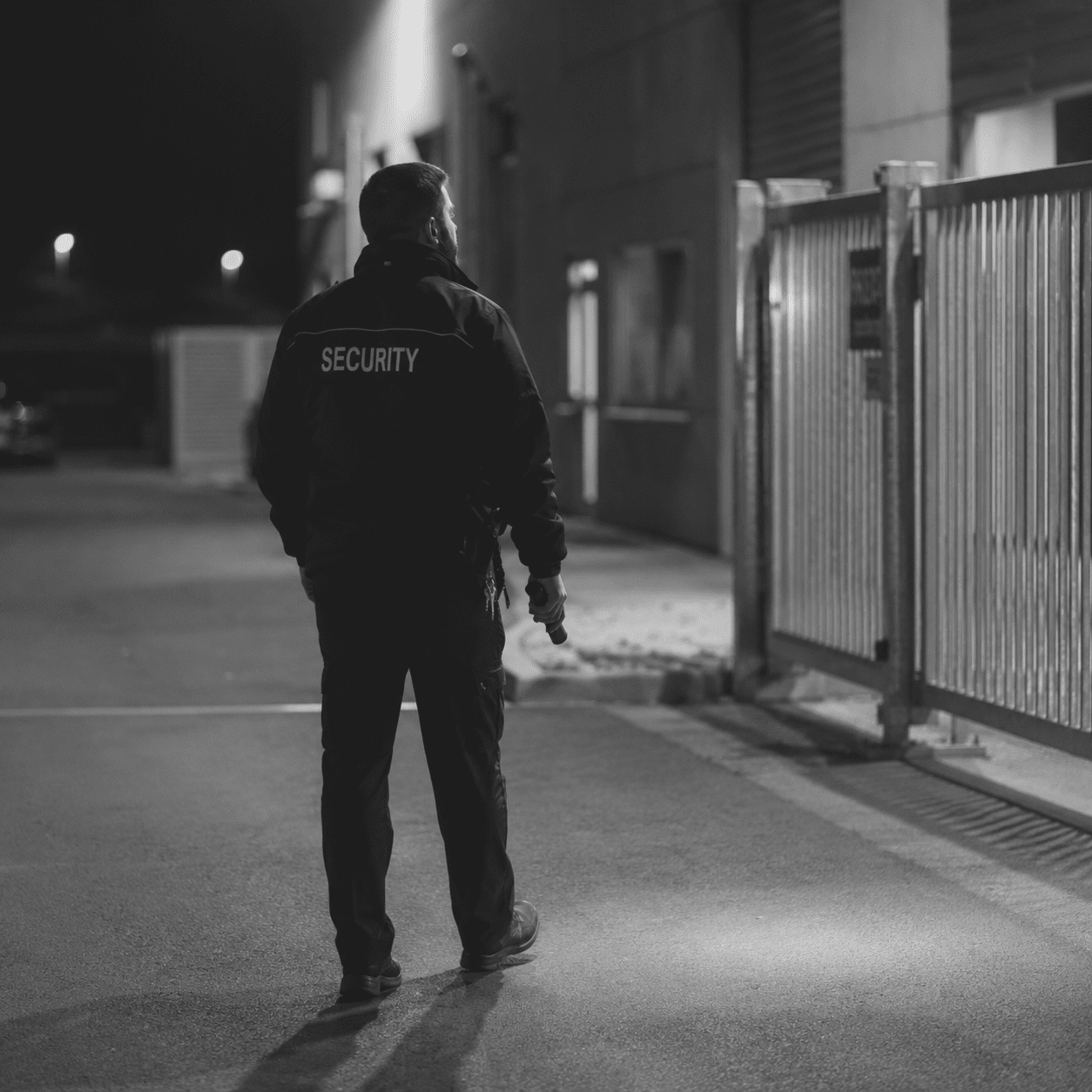 Symbolbild eines Sicherheitsmitarbeiters im Objektschutz und Kontrolldienst